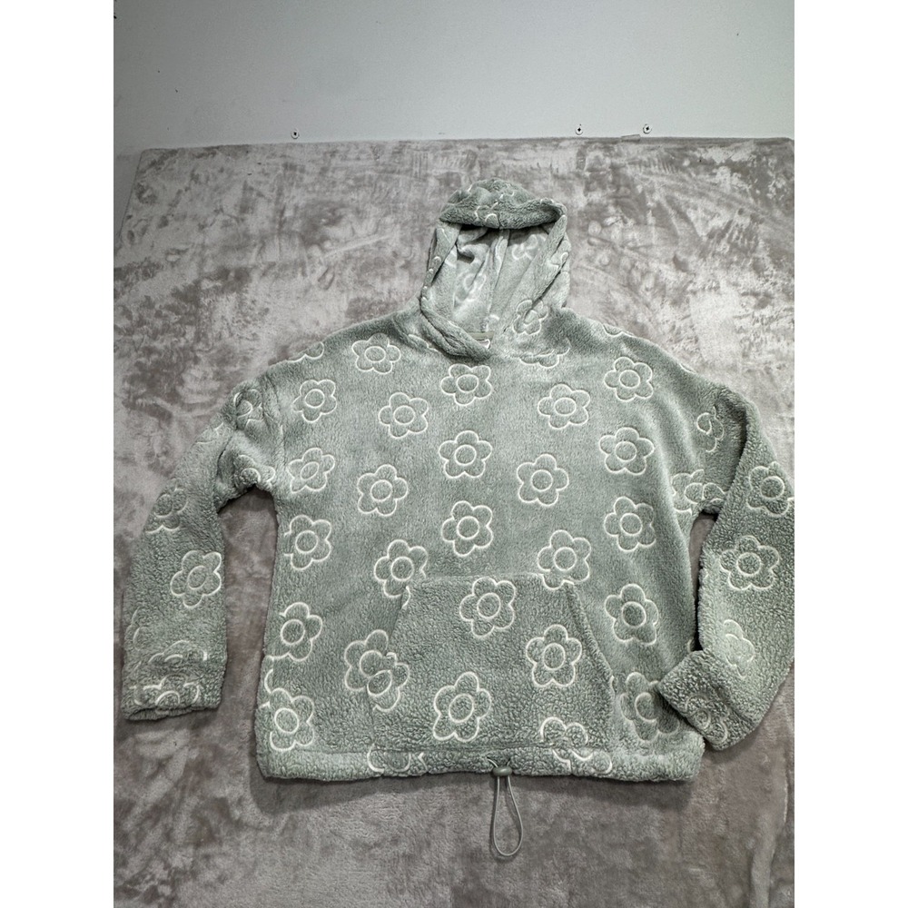 No Boundaries Fleece Hoodie‎ Size M 7-9 Sage Green Flower Cinch Waist Pullover